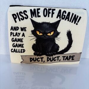 Novelty Cat Canvas Zippered Pouch/ Makeup Bag / Catnip Bag w/ Black Cat Design